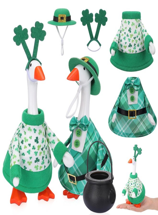 Abbylike 2 Set St. Patrick's Day Desk Goose Outfits 7 Inch Magnetic Goose Keyholder Irish Shamrock Couple Costume with St. Patrick's Pot for Magnetic Duck Statue Desk Key Holder Decor - Image 1
